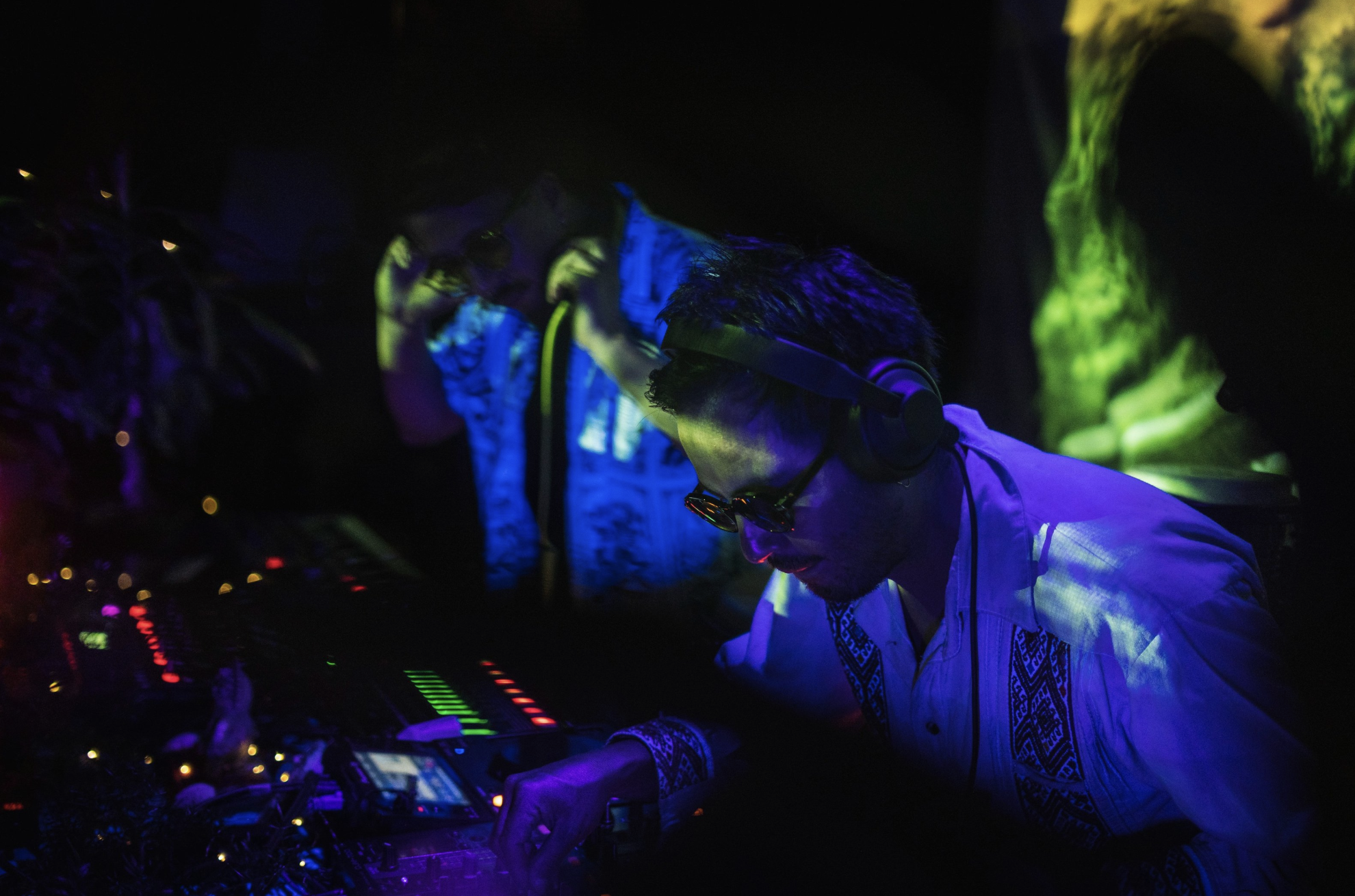 dj set in blue light