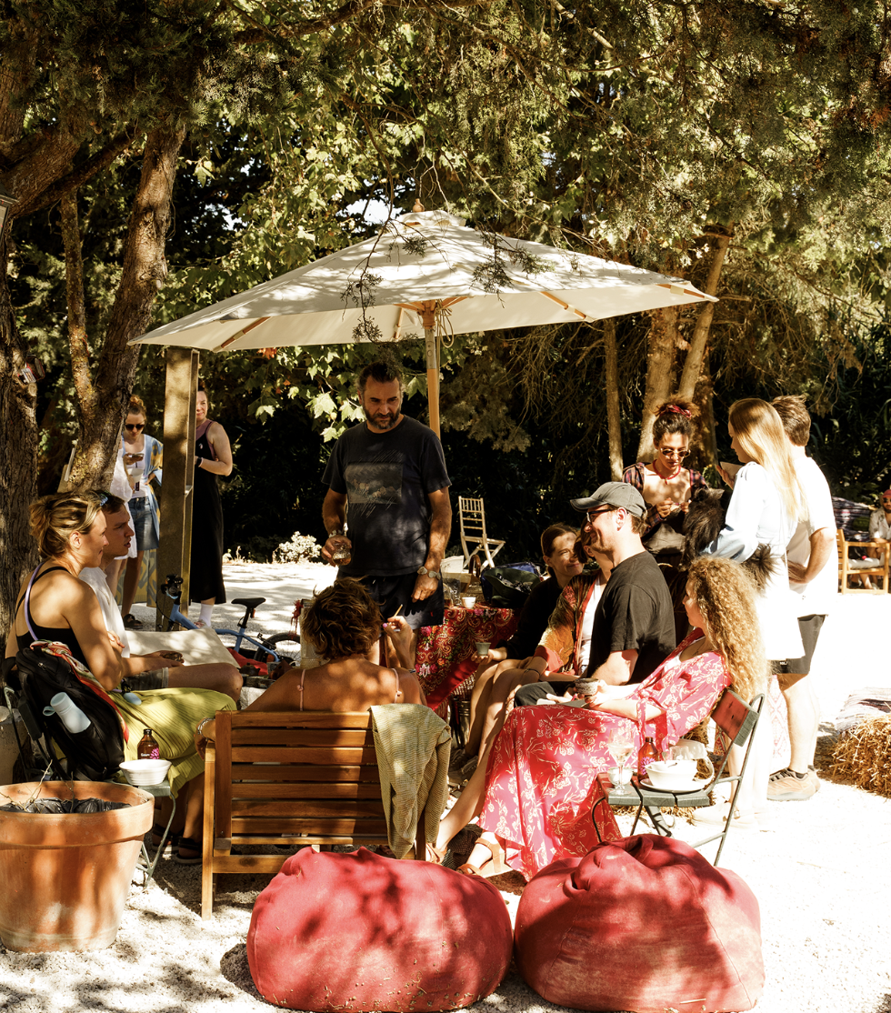 gathering under the trees